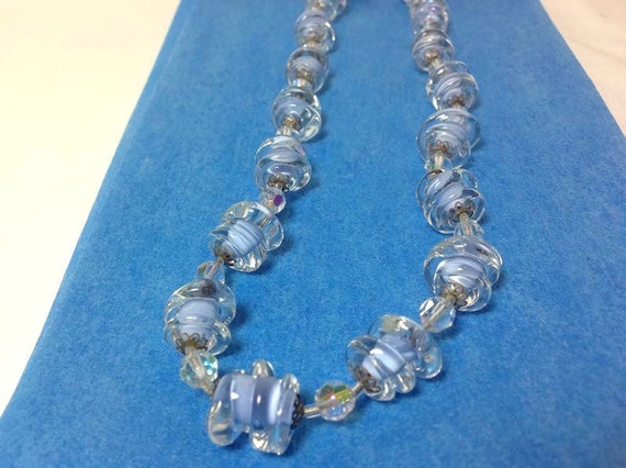 Unique Hand Blown, Blue Lined Czech Glass Beads N… - image 2