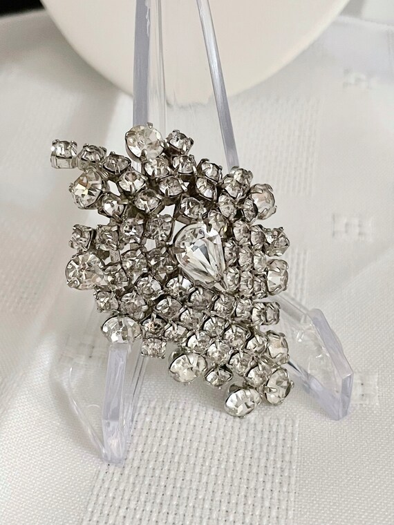 Brilliant Clear Diamante Rhinestones Domed Brooch… - image 1