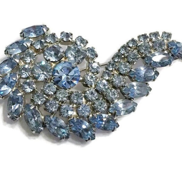 Sparkling Sherman Shades of Icy Blue Rhinestones Swirling Brooch, Pin