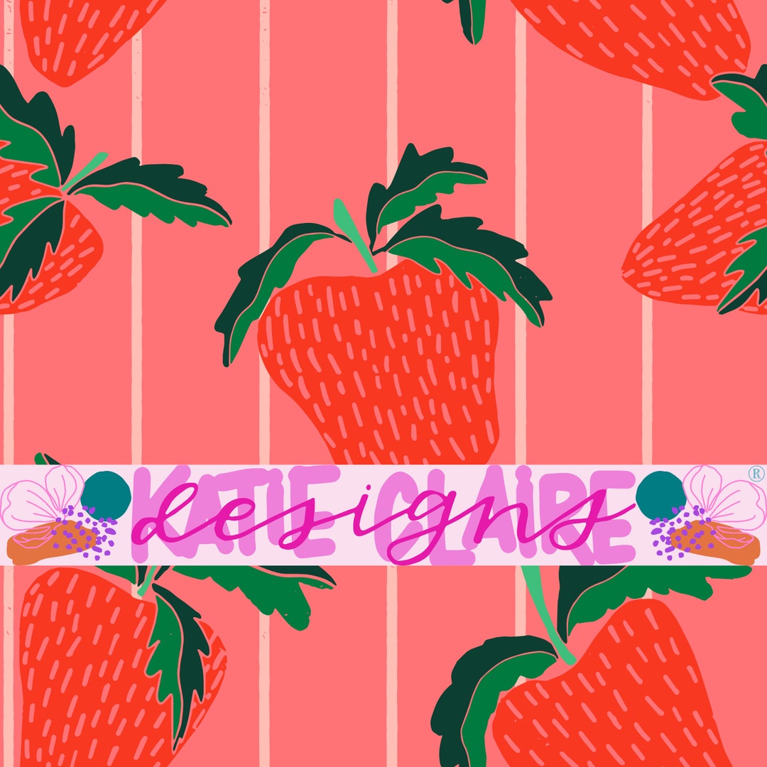 Hand Drawn Strawberries Seamless Pattern Featuring Stripe Pattern and ...