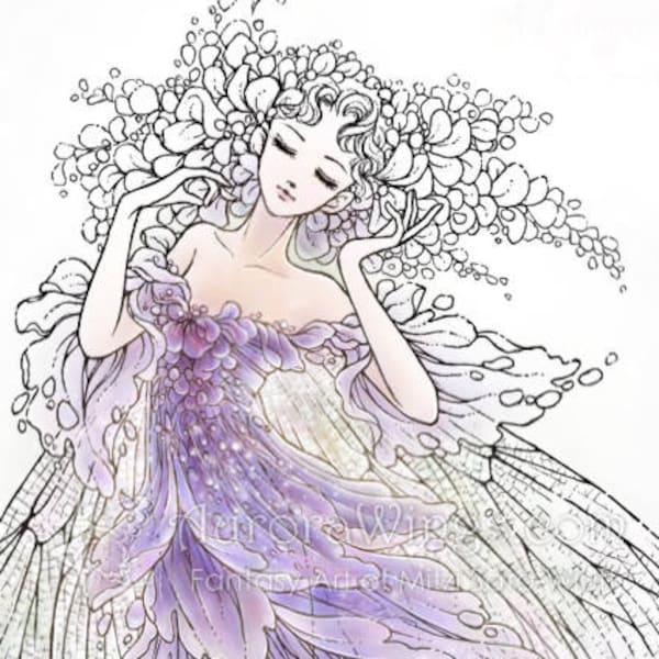 Digital Stamp - Ballerina Image - Instant Download - Wisteria Fairy for Coloring - JPG PNG - Ballet Fantasy Line Art for Cards & Crafts