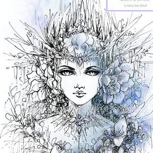 Digital Stamp Instant Download - Snow Queen - Blooms of Ice- Dark Fantasy Fairy Tale - Fantasy Line Art for Cards & Crafts