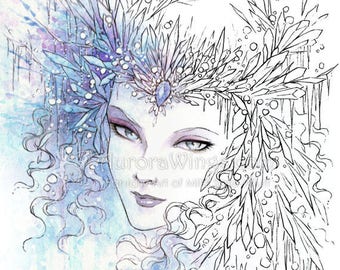 Digital Stamp - Icy Snow Queen - digistamp - Instant Download - Fantasy Line Art for Cards & Crafts by Mitzi Sato-Wiuff