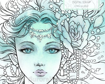 Digital Stamp - Instant Download - Pearls - digistamp - Woman in Strands of Pearls - Line Art for Cards & Crafts by Mitzi Sato-Wiuff