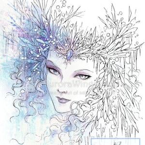 Digital Stamp Icy Snow Queen digistamp Instant Download Fantasy Line Art for Cards & Crafts by Mitzi Sato-Wiuff image 1