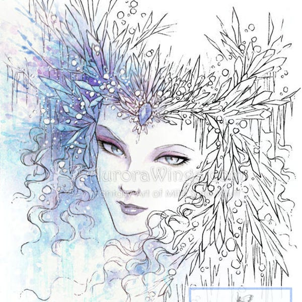 Digital Stamp - Icy Snow Queen - digistamp - Instant Download - Fantasy Line Art for Cards & Crafts by Mitzi Sato-Wiuff