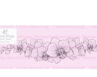 Digital Stamp - Instant Download - Orchid Border - digistamp - Elegant Floral Border - Line Art for Cards & Crafts by Mitzi Sato-Wiuff