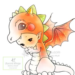 Dragon Sprite Aurora Wings Digital Stamp Cute Baby Dragon JPG and PNG Fantasy Line Art for Arts and Crafts by Mitzi Sato-Wiuff image 2