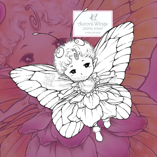 Digital Stamp PNG JPG - Butterfly Sprite with Simple Wings - Whimsical Insect Fairy - Cute Line Art for Cards & Crafts by Mitzi Sato-Wiuff