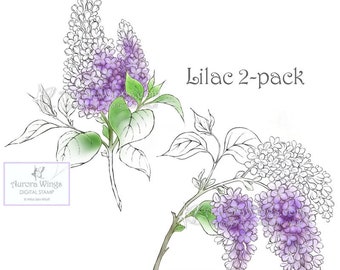 Digital Stamp Instant Download - Lilac Combo-Pack - digistamp - 2 Lilac Digis  - Floral Line Art for Cards & Crafts by Mitzi Sato-Wiuff