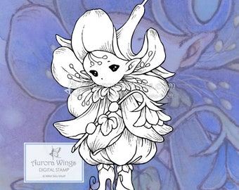 PNG JPG Hepatica Sprite - Hada de flores silvestres del bosque caprichoso - Sello digital - Página para colorear - Arte fantástico de Mitzi Sato-Wiuff - Aurora Wings