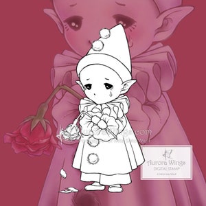 PNG and JPG Digital Stamp - Pierrot Sprite - Little French Pantomime Whimsical Fantasy Line Art for Cards & Crafts by Mitzi Sato-Wiuff