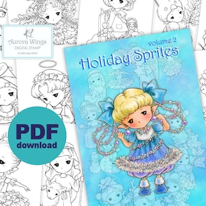 PDF Holiday Sprites Coloring Book Volume 2 12 Christmas Elf Fairy Images to Color for All Ages Aurora Wings Art by Mitzi Sato-Wiuff image 1