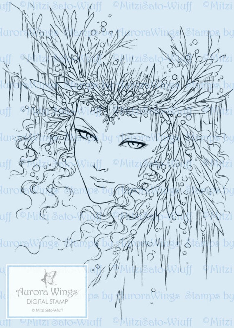 Digital Stamp Icy Snow Queen digistamp Instant Download Fantasy Line Art for Cards & Crafts by Mitzi Sato-Wiuff image 2