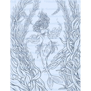 PDF Adult Coloring Page Bundle Mitzi's Mermaids Collection of 7 Beautifully Detailed Fantasy Mermaid Coloring Pages by Mitzi Sato-Wiuff image 4