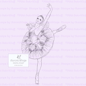 Sugar Plum Fairy JPG and PNG Digital Stamp Nutcracker Ballet Christmas Holiday Ballet Coloring Page Fantasy Art of Mitzi Sato-Wiuff image 3