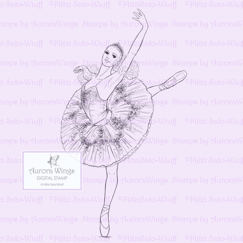 Sugar Plum Fairy JPG and PNG Digital Stamp Nutcracker Ballet Christmas Holiday Ballet Coloring Page Fantasy Art of Mitzi Sato-Wiuff image 3