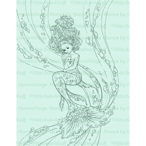 PDF Adult Coloring Page Bundle Mitzi's Mermaids Collection of 7 Beautifully Detailed Fantasy Mermaid Coloring Pages by Mitzi Sato-Wiuff image 6