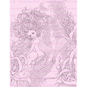 PDF Adult Coloring Page Bundle Mitzi's Mermaids Collection of 7 Beautifully Detailed Fantasy Mermaid Coloring Pages by Mitzi Sato-Wiuff image 7