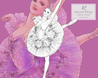 Hada de ciruela de azúcar - Sello digital JPG y PNG - Ballet Cascanueces - Página para colorear de ballet navideño - Arte fantástico de Mitzi Sato-Wiuff