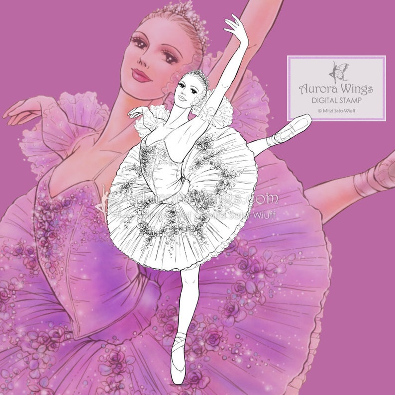 Sugar Plum Fairy JPG and PNG Digital Stamp Nutcracker Ballet Christmas Holiday Ballet Coloring Page Fantasy Art of Mitzi Sato-Wiuff image 1