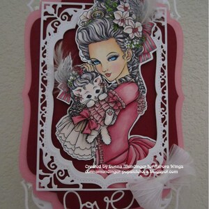 Digital Stamp Marie Nyantoinette Marie Antoinette Holding a Cat in a Wig Fantasy Line Art for Cards & Crafts by Mitzi Sato-Wiuff image 3