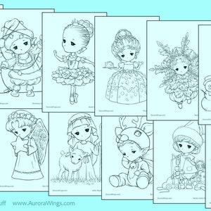 PDF Holiday Sprites Coloring Book Volume 2 12 Christmas Elf Fairy Images to Color for All Ages Aurora Wings Art by Mitzi Sato-Wiuff image 2
