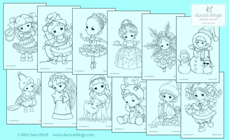 PDF Holiday Sprites Coloring Book Volume 2 12 Christmas Elf Fairy Images to Color for All Ages Aurora Wings Art by Mitzi Sato-Wiuff image 2