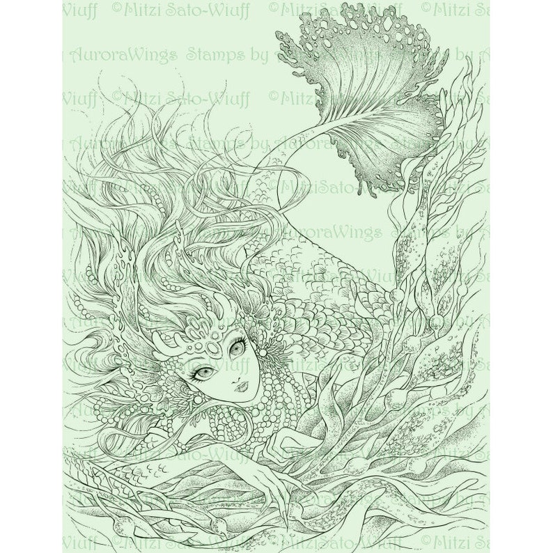 PDF Adult Coloring Page Bundle Mitzi's Mermaids Collection of 7 Beautifully Detailed Fantasy Mermaid Coloring Pages by Mitzi Sato-Wiuff image 2