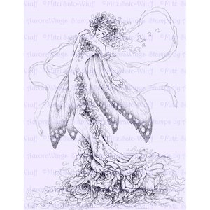 PDF Adult Coloring Page Bundle Wings Collection vol. 2 6 Beautiful Fantasy Faries & Angels Line Art for Coloring by Mitzi Sato-Wiuff image 2