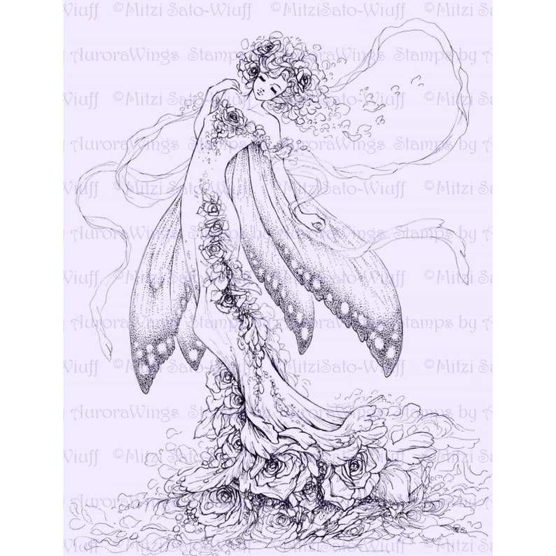 PDF Adult Coloring Page Bundle Wings Collection vol. 2 6 Beautiful Fantasy Faries & Angels Line Art for Coloring by Mitzi Sato-Wiuff image 2