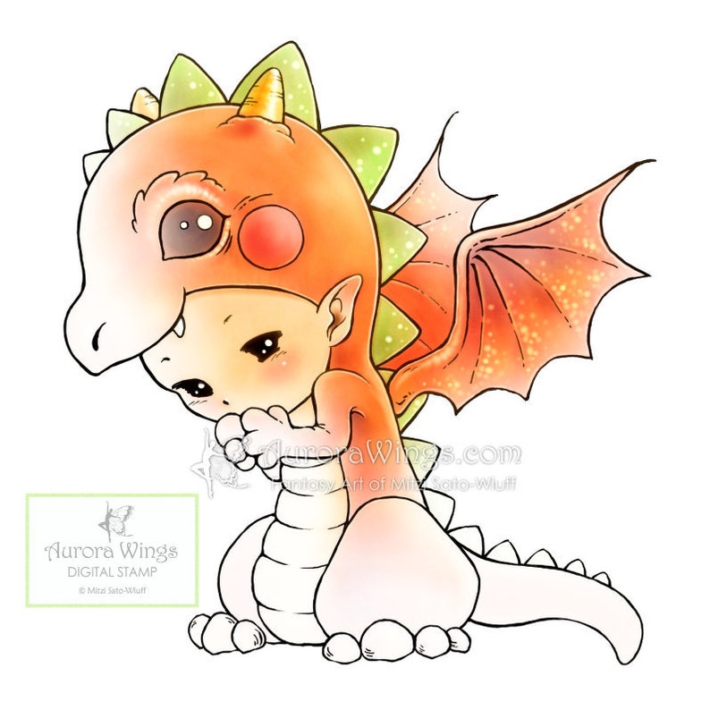 Dragon Sprite Aurora Wings Digital Stamp Cute Baby Dragon JPG and PNG Fantasy Line Art for Arts and Crafts by Mitzi Sato-Wiuff image 2