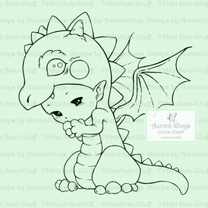 Dragon Sprite Aurora Wings Digital Stamp Cute Baby Dragon JPG and PNG Fantasy Line Art for Arts and Crafts by Mitzi Sato-Wiuff image 3