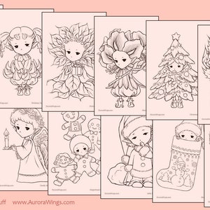 PDF Holiday Sprites Coloring Book volume 1 12 Christmas Elf Fairy Images to Color for All Ages Aurora Wings Art by Mitzi Sato-Wiuff image 2