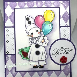 Happy Pierrot Sprite Aurora Flügel Digitaler Stempel JPG und PNG Niedlicher Clown mit Luftballons Line Art for Arts and Crafts by Mitzi Sato-Wiuff Bild 7