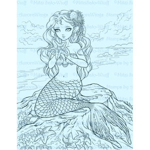 PDF Adult Coloring Page Bundle Mitzi's Mermaids Collection of 7 Beautifully Detailed Fantasy Mermaid Coloring Pages by Mitzi Sato-Wiuff image 3