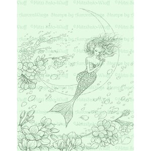 PDF Adult Coloring Page Bundle Mitzi's Mermaids Collection of 7 Beautifully Detailed Fantasy Mermaid Coloring Pages by Mitzi Sato-Wiuff image 8