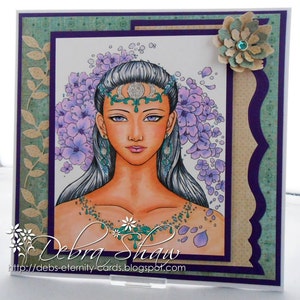 Digital Stamp Moon Goddess digistamp Elegant Divine Feminine with Flowers Fantasy Line Art for Cards & Crafts by Mitzi Sato-Wiuff image 5