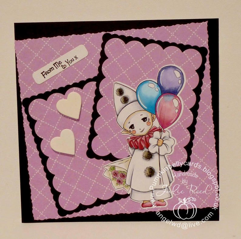 Happy Pierrot Sprite Aurora Wings Digital Stamp JPG and PNG Cute Clown with Balloons Line Art for Arts and Crafts by Mitzi Sato-Wiuff image 5