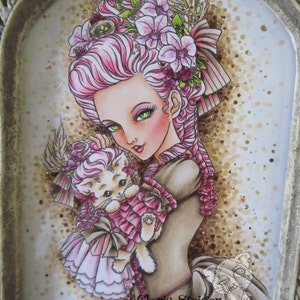 Digital Stamp Marie Nyantoinette Marie Antoinette Holding a Cat in a Wig Fantasy Line Art for Cards & Crafts by Mitzi Sato-Wiuff image 4