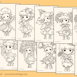 PDF Flower Sprites Coloring Book Volume 4 12 Whimsical Garden Plant Fairy Elf Images for All Ages Aurora Wings Art by Mitzi Sato-Wiuff image 2