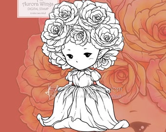 JPG und PNG Digitaler Stempel - Färbung - Rose Sprite - Instant Download - Digistamp - Fantasy Line Art für Karten & Basteln von Mitzi Sato-Wiuff