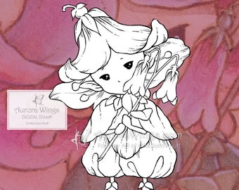 PNG JPG Sello digital - Whimsical Linnea Sprite - Twinflower Linnaea Borealis Fairy - Fantasy Line Art para tarjetas y manualidades por Aurora Wings