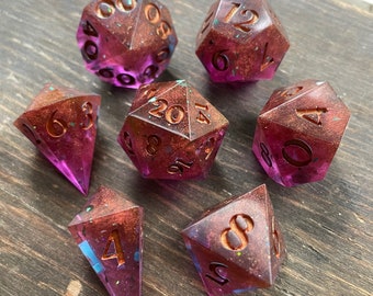 Faerie Metal, HECHO A MANO Conjunto de 7, d20 d12 d10 d% d8 fragmento d6 fragmento d4/ DnD RPG, Mazmorras y Dragones, Steampunk, Dominio Clérigo, Reino, Pátina