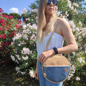 Runde Tasche aus Kork- und Ananasstoff – Pinatex-Ananas-Pflanzenfaser