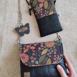 Geldbörsen und Taschen aus schwarzem Kork und Pinatex, dem Ananasstoff - Black Floral Fantasy