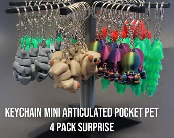 Gelede mini-sleutelhanger huisdier - 4 stuks 3D-geprinte fidgetdieren