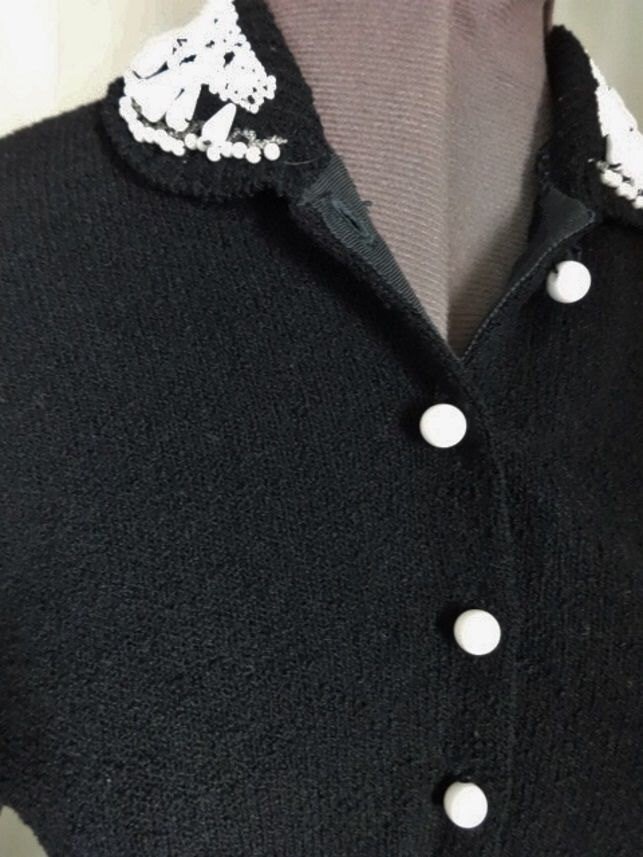 1940's Beaded Black Wool Chenille Cardigan Sweater-lovely - Etsy