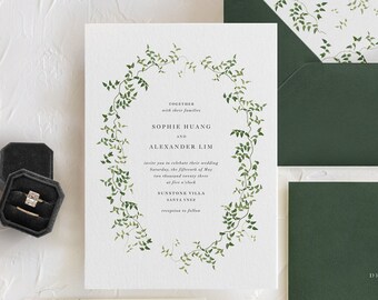 Greenery Wedding Invitation | Botanical Leaves Wedding Crest Invitation | Rustic Forest Wedding Invitations | Green Ivy Wedding Invitation