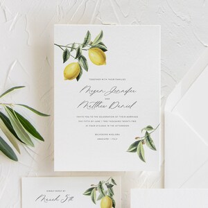 SAMPLE Lemon Wedding Invitation, Italian Citrus Wedding Invitation, Italy Mediterranean Wedding Invitation, Summer Greenery Invitations